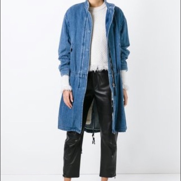 Helmut Lang Blue Denim 100% Cotton Shearling Lined Oversized Parka Coat - Picture 3 of 10